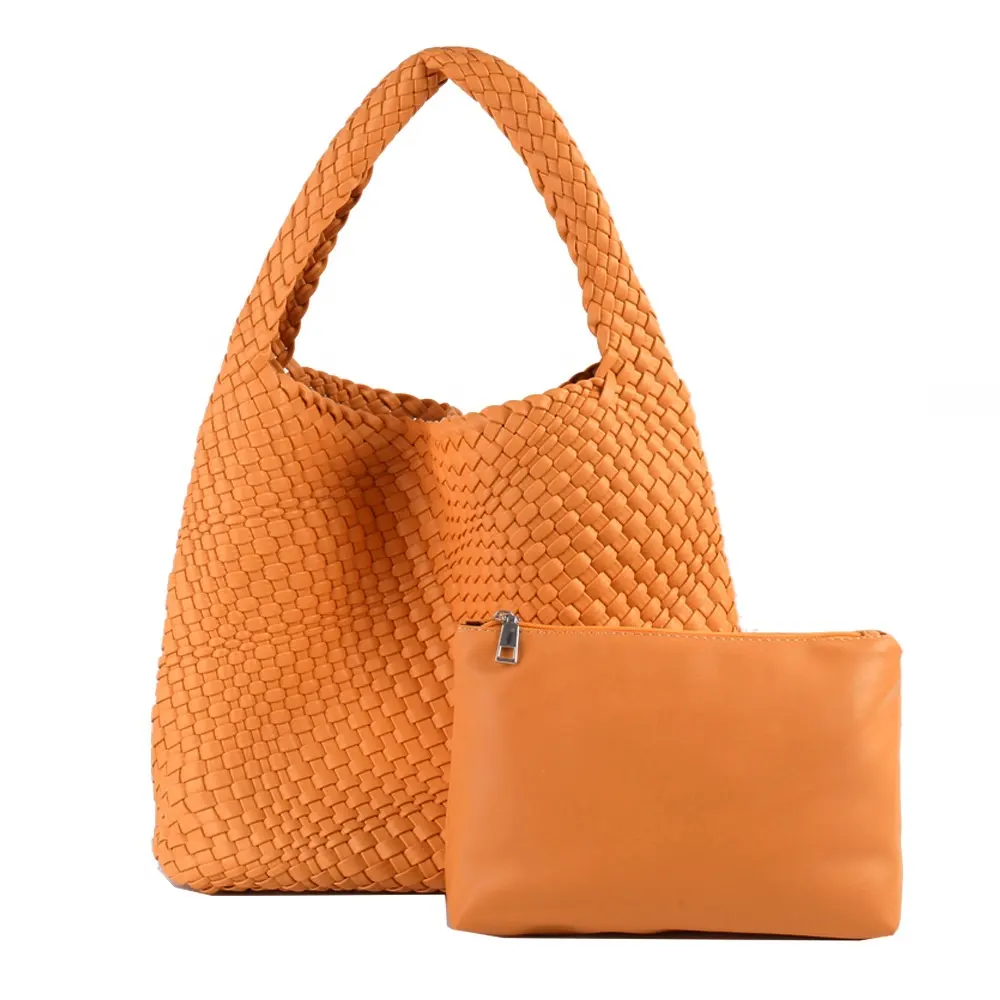 Grand sac fourre-tout tissé classique en cuir pu pour femmes à la mode avec petite pochette sac à main ensemble dame élégant sac hobo tressé de Guangzhou