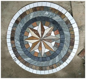 Mosaico in Ardesia Colorata Durevole all'Ingrosso, Medaglione Rotondo con Design Personalizzato, Pietra <span class=keywords><strong>per</strong></span> Pavimentazione Esterna e <span class=keywords><strong>Giardino</strong></span> - Product Image 1