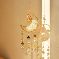Attrape-soleil artisanal en améthyste et cristal de lune, prisme arc-en-ciel, ornement suspendu pour fenêtre, décoration murale pour la maison, cadeau sorcier