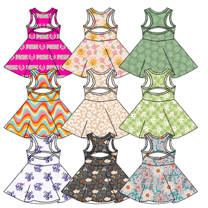 Knee Length One Piece Dress - Floral Print, A-Line Silhouette