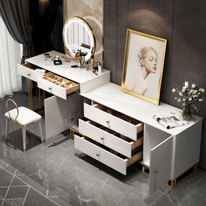 Último Diseño, Gran Venta: Tocador Esquinero con Taburete Redondo, <span class=keywords><strong>Precio</strong></span> Mayorista, Mesa de Maquillaje Blanco Crema para Vestidor en Venta - Product Image 2