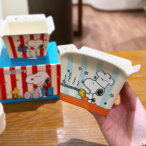 Tazón de Palomitas de Maíz de Cerámica Snoopy de 350 ml, Cuadrado, con Tapa Abatible, Diseño de Dibujos Animados, Tazón para Aperitivos para Fiestas, Apto para Microondas - Product Image 5