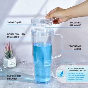Custom Double Wall Leak-Proof Bpa Free <b>Plastic</b> Mug Travel Tumbler Reusable Lid 40Oz Snow Globe Anc Handle <b>Straw</b> Type - Product Image 3