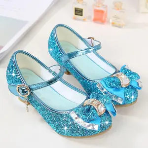 han girl sequin crystal rhinestone bow shoes children pink purple bridal high heel dance party princess shoes