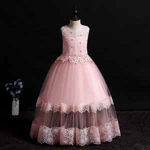 Girls Princess Dress Burgundy Lace Beaded Tutu Stage Performance Wear For Children's Day - Product Image 4
