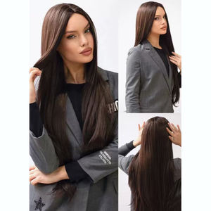 Diadema de peluca de seda de alta temperatura con flequillo de alta densidad, cabello liso largo, malla elástica cómoda, venta directa de fábrica - Product Image 1