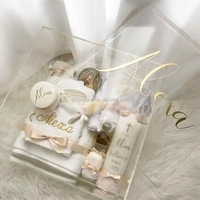 Boîte à souvenirs acrylique transparente personnalisée pour baptême, coffret cadeau de baptême en plexiglas avec couvercle, vente en gros