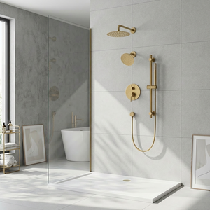Système <span class=keywords><strong>de</strong></span> douche encastré moderne doré avec robinet en céramique, mitigeur mural 3 fonctions et pommeau <span class=keywords><strong>de</strong></span> douche pluie et massage <span class=keywords><strong>de</strong></span> 10 pouces - Product Image 1