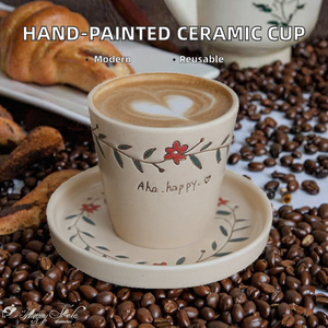 Mug à café en céramique moderne peint à la main avec motif de lettres en relief, finition sous glaçure, réutilisable et portable pour cadeaux - Product Image 2