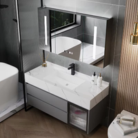 Ensemble de meubles de salle de bain modernes pour hôtel, avec miroir intelligent LED argenté, armoire en bois massif MDF, construction résistante à l'eau en mélamine