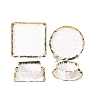 <span class=keywords><strong>Vajilla</strong></span> de porcelana blanca y dorada para hotel, juego de platos cuadrados, nuevo diseño - Product Image 1