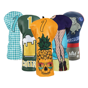 Housse de tête de club de golf en cuir PU coloré en stock, motif bière et ananas - Product Image 1