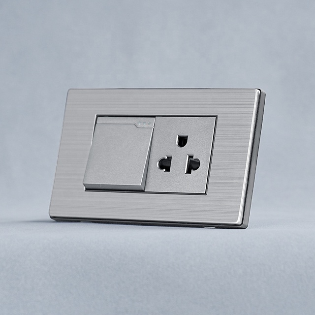 Wall Switch Socket Electrical Brushed Stainless Steel Plate 3 Pole Multifunction Socket+electric 1 Gang Switch