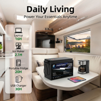 بطارية ليثيوم فوسفات الحديد (LiFePO4) 12.8 فولت 200 أمبير ساعة، 12 فولت 2.56 كيلووات ساعة، 6000 دورة، نظام إدارة بطارية ذكي (BMS)، بديل ليثيوم قابل للتركيب المباشر لبطارية الرصاص الحمضية، للطاقة الشمسية والمركبات الترفيهية