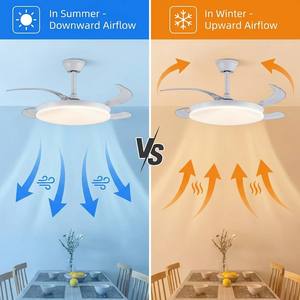 Ventilateur de plafond invisible JK Breeze 42 pouces, pales rétractables, lumière LED 30W, moteur DC silencieux, <span class=keywords><strong>3</strong></span> couleurs réglables avec télécommande, ETL CE CB - Product Image 5