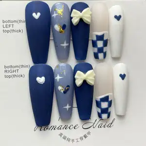 Design #25 Factory Spring Hot Sales Stick On Nails French Tips Painting Easy to wear Coffin Shape Press On Nails For Women