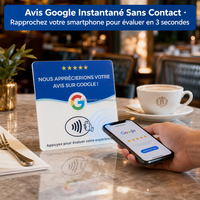 Carte NFC Google Review tactile personnalisée 12x12cm en acrylique français, 100 000+ cycles, support sans contact pour réseaux sociaux pour entreprises