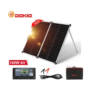 Dokio แผงโซลาร์เซลล์แบบพับได้18V 160W, แผงเซลล์แสงอาทิตย์แบบพับได้10A ตัวควบคุม12V แผงโซลาร์เซลล์พับได้สำหรับการตั้งแคมป์