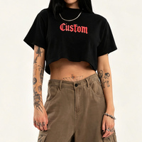 T-shirt court personnalisé pour femme avec logo, impression DTG, ourlet brut, style streetwear décontracté, haut court à manches courtes pour femme