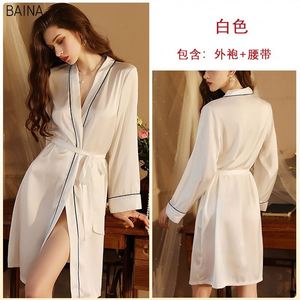 Robe de chambre en soie pour femme, sexy, avec cardigan et taille élastique, idéale pour l'hôtel ou comme tenue décontractée - Product Image 5