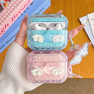 Estuche de silicona con diseño de alas de ángel y lazo para auriculares Apple Airpods 4 Pro 2 3, con dijes DIY de estrellas, funda para auriculares con estampado de anillo y diseño de amor. - Product Image 1