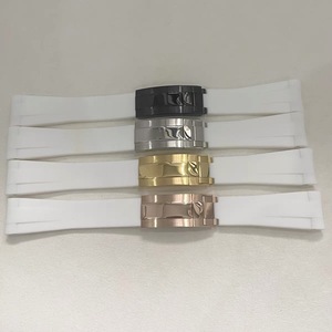 Accessoires de montre, fermoir pliant en acier inoxydable, 20MM*180MM, extrémité incurvée, bracelet en caoutchouc silicone blanc - Product Image 1