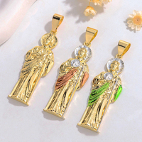 Liontin Hip Hop Santo Yudas Kristen Religius untuk Pria Wanita, Lapisan Emas 14K, Yesus Berlapis Emas