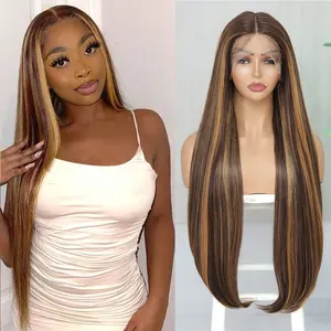 KEMY HAIR Wholesale Highlight Synthetic Lace Front Wigs Silky Straight HD Lace Wear Go Wig High Temperature Fibre for Women