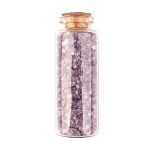 All'ingrosso bottiglia di cristallo di trucioli di cristallo da 8cm agata naturale pietre di cristallo di ghiaia ametista trasparente al quarzo che desidera bottiglia