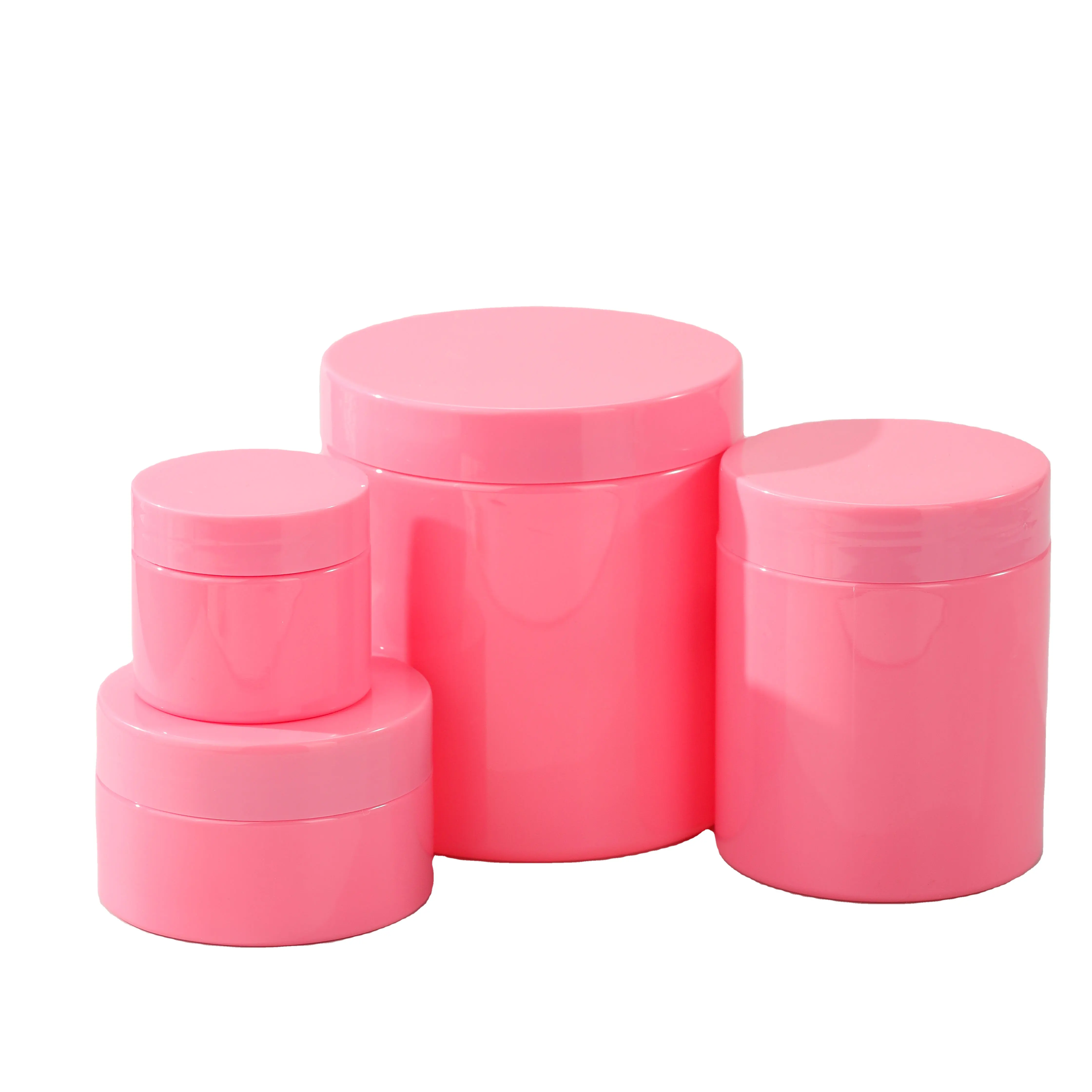 Pots d'emballage cosmétique en plastique rose en gros 200 ml avec couvercle de couleur rose