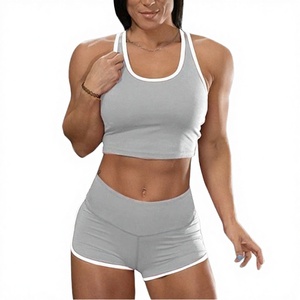 Conjunto Deportivo para Mujer, Top y Shorts con Ribete en Contraste Gris, Transpirable, de Spandex y Poliéster, para Yoga y Gimnasio - Product Image 3