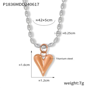 Collar de Moda para Mujer, Joyería Fina, Collar Personalizado con Cuentas de Acero Inoxidable Chapadas en Oro, Colgante de Corazón - Product Image 6