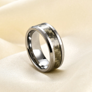 Anillo de Acero de Tungsteno de 8mm con Incrustaciones de Madera, Anillo de Boda para Hombre, Patrón Geométrico, Joyería de Moda - Product Image 4