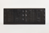 Buffet de style campagnard français noir-brun rétro minimaliste à motifs abstraits, idéal pour le salon