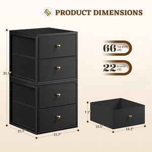 <span class=keywords><strong>Commode</strong></span> autoportante noire avec structure métallique, plateau en <span class=keywords><strong>bois</strong></span>, 4 tiroirs en tissu. Rangement empilable pour placards, convient aux chambres <span class=keywords><strong>et</strong></span> aux espaces sous le lit. - Product Image 4