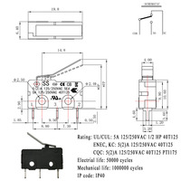 Micro-interrupteur de fin de course SS avec rouleau de charnière Momentané SPDT Snap Action 5A 250VDC T85