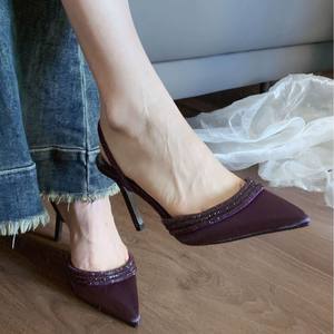 Waterdrop One-Piece Satin <b>Sexy</b> Open Toe Summer High Heel Stiletto Heel Breathable Lightweight Genuine Leather Women's Slipper - Product Image 3