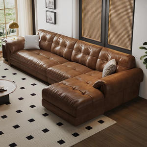 جلد إيطالي بسيط أو شقة صغيرة بأذن فيل أريكة فرنسية مستقيمة طراز قديم بني جديد - Product Image 1