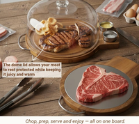 Ensemble d'assiettes à steak en bois professionnel avec des ramequins en acier inoxydable pour une présentation culinaire de luxe