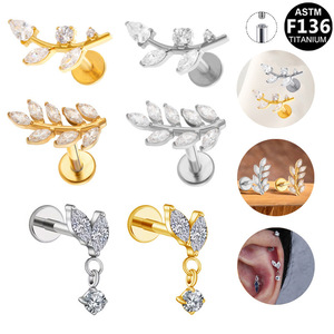 <b>Titanium</b> Leaf Stud Earrings G23 Internal Thread Prong Setting Plant Shape Fashion Stud Earrings - Product Image 1