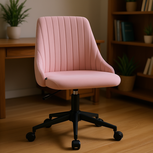 <b>Pink</b> Velvet Swivel Mid Back <b>Office</b> <b>Chair</b> For Home <b>Office</b> Contemporary Design Plastic Base Manual Adjustment - Product Image 2