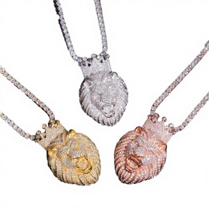 Novedad en Joyería Brillante, Plata de Ley 925 con Baño de Oro, Estilo Hip Hop, Certificado GRA, Moissanita VVS, Colgantes Personalizados con Cara de León - Product Image 2