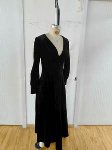 Chic negro terciopelo con cuello en V Maxi <span class=keywords><strong>vestido</strong></span> cintura Natural marinero cuello tejido patrón para verano Formal Galas día OEM servicio disponible - Product Image 5