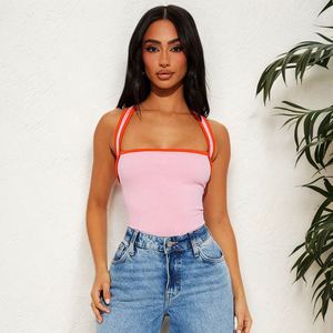 Dropshipping 2025 primavera y verano cuello cuadrado pulóver <span class=keywords><strong>ancho</strong></span> hombro Correa Chaleco Corto Top <span class=keywords><strong>camiseta</strong></span> - Product Image 2