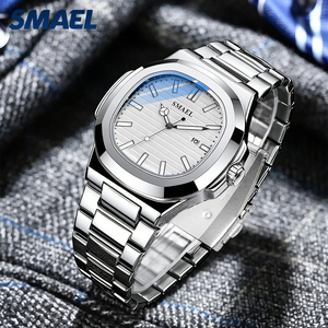 SMAEL D8060 นาฬิกาควอทซ์สแตนเลสสำหรับผู้ชายหน้าปัดสีดำตัวเลขโรมันแสดงวันที่นาฬิกาธุรกิจแบบอะนาล็อก 42 มม. ตัวเรือนทรงกลม - Product Image 2