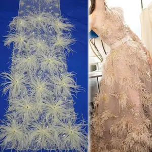 Vitas 공급 아름다운 스팽글 tulle 패브릭 깃털 3d 레이스 패브릭 웨딩 드레스/패션 쇼