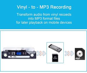 Tocadiscos/Convertidor de Vinilo con Control de Tono, Control de Volumen, Codificación/Grabación por PC, Entrada Auxiliar/Altavoz Estéreo Integrado - Product Image 5