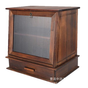 Wooden Bread <b>Box</b> With Metal Grid Door And <b>Drawer</b> For Kitchen <b>Storage</b> - Product Image 1