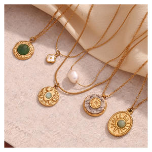 Collar de trébol de acero inoxidable chapado en oro de 18 quilates, piedra natural, perla, Ojo de Diablo, mármol, colección de collares con colgante gratis de deslustre - Product Image 2