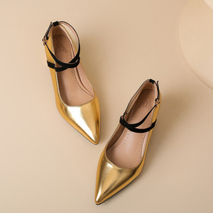 Sandales à talons épais et bas pour femme, grande taille 48, à bout pointu, avec bride de cheville, pour soirée, coupe large - Product Image 5